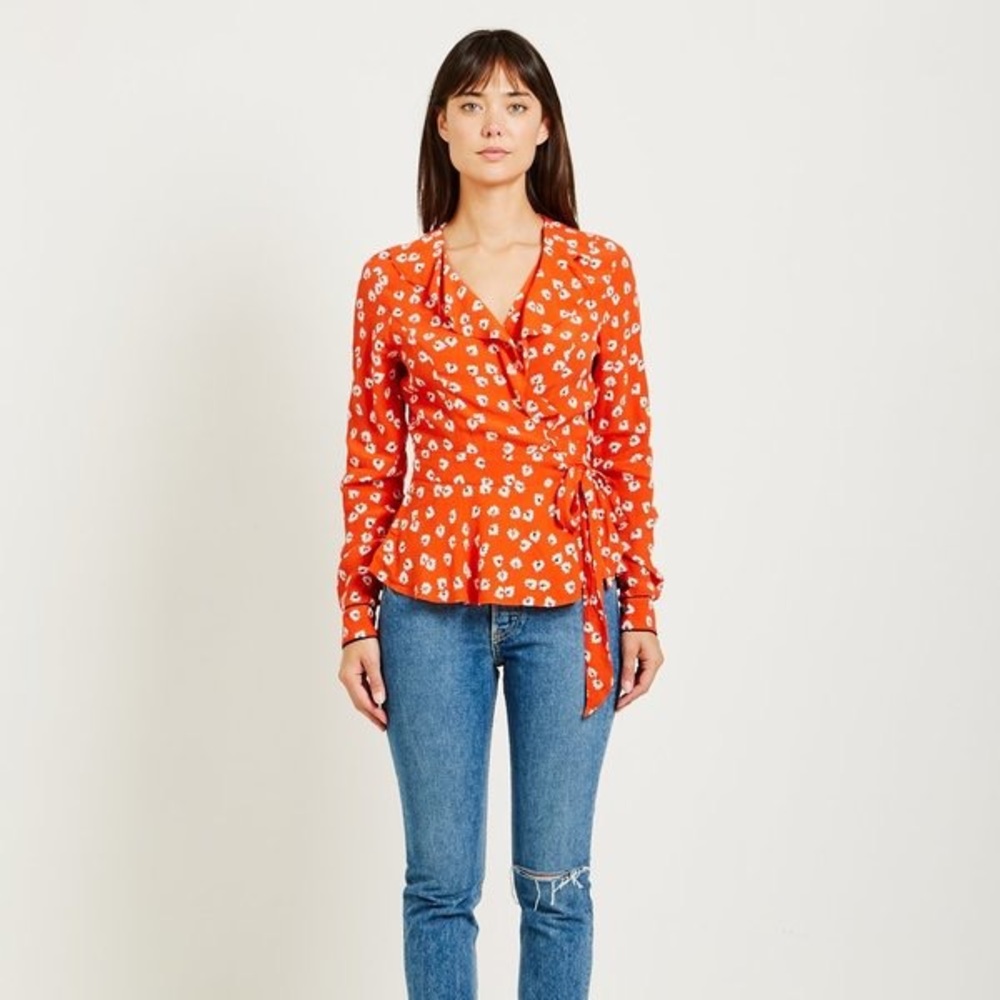 Ganni | Red Floral Wrap Top